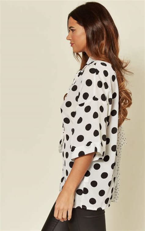 Black And White Polka Dot Top With Neck Tie Etsy
