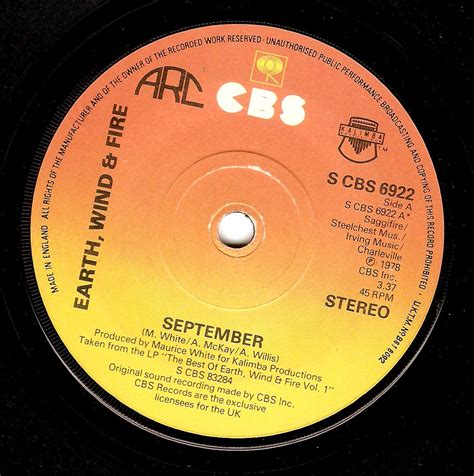 Earth, wind & fire september минус №5. EARTH WIND AND FIRE September Vinyl Record 7 Inch CBS 1978