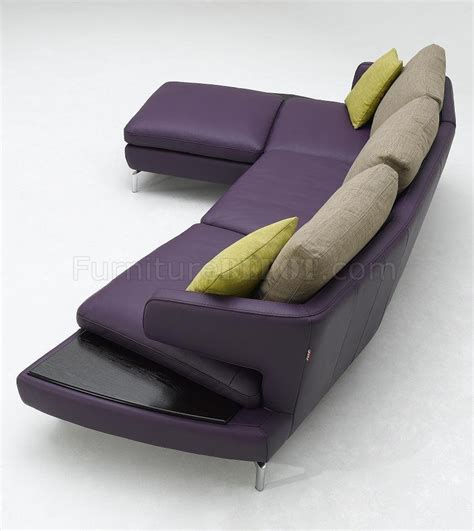 Purple Top Grain Leather Modern Sectional Sofa Kk1183