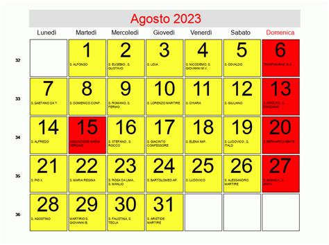 Calendario Di Agosto 2023
