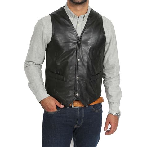 Mens Leather Traditional Waistcoat Petrelli Black House Of Leather