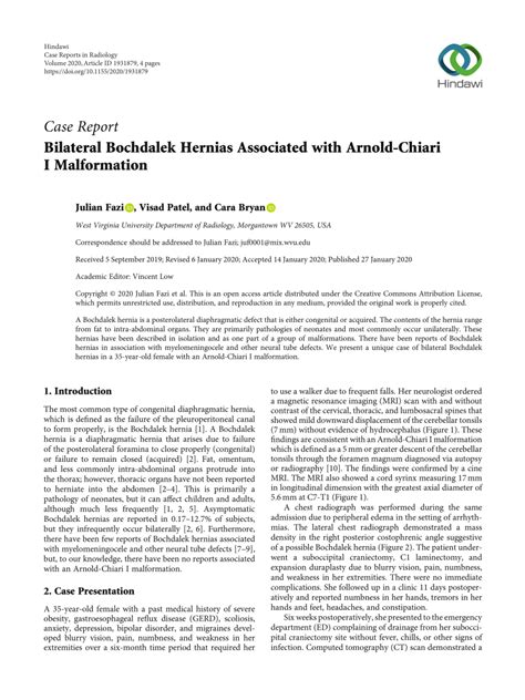 Pdf Bilateral Bochdalek Hernias Associated With Arnold Chiari I
