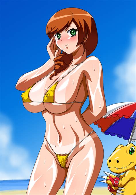 Rule 34 Agumon Agumon Savers Beach Bikini Bikini Bottom Bikini Tan Bikini Top Digimon
