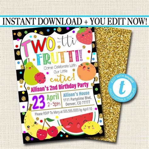 2 year old birthday party locations. Two-tti Frutti Party Birthday Invitation, Girls Toddler 2 ...