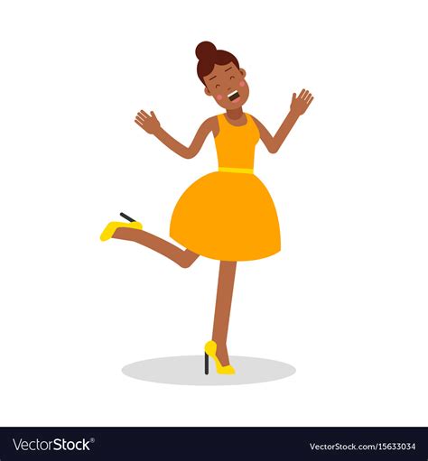 Happy Young Black Woman In Yellow Dress Laughing Vector Image