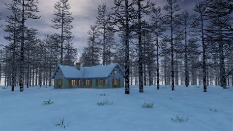 Abandoned Cabin Woods Forest Snow Tree Winter Dual Wallpaper Forest