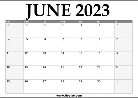 2023 June Printable Calendar