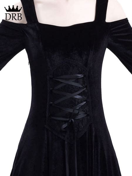 Black Off The Shoulder Renaissance Gothic Medieval Dress Uk