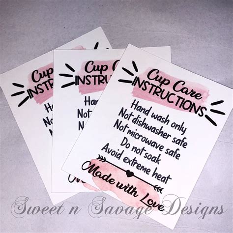 Cup Care Instruction Cards Tumbler Care Card Printable Etsy Canada