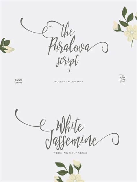 This is a script calligraphy font most used for wedding programs, save the date cards and thank you cards. Puralova Script is a modern font, very playful and casual ...