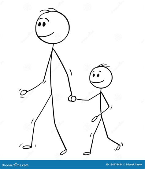 Father And Son Walking Together Holding Hands Isolated Vector