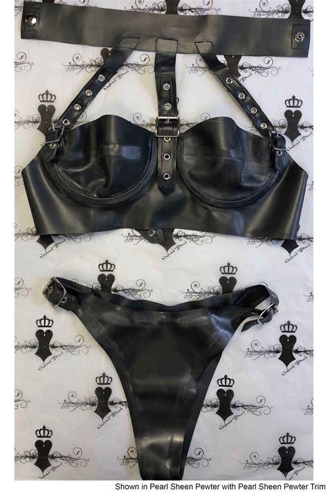 R0518 R0349 Booby Trap Latex Rubber Bra And Buckle Briefs Set Sizes