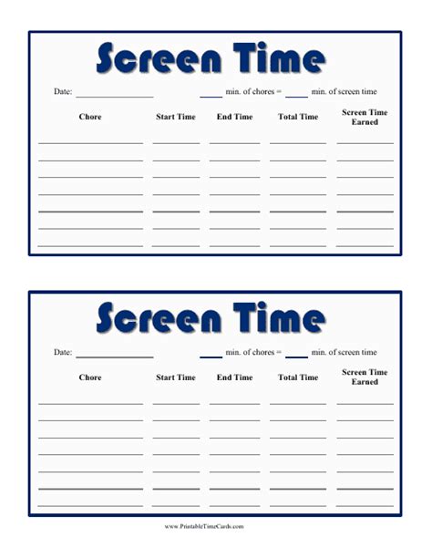 Daily Screen Time Card Template Download Printable Pdf Templateroller