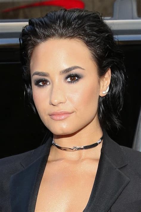 Demi Lovato Wavy Black Bob Slicked Back Hairstyle Steal Her Style