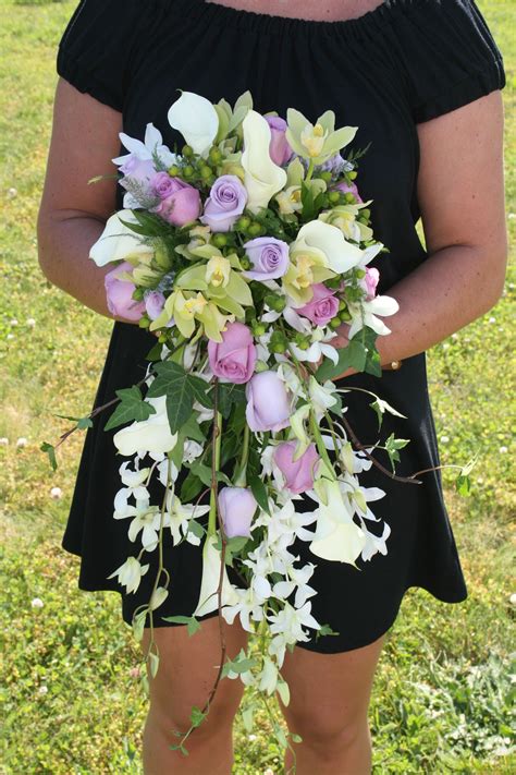 Easin bridal bouquets artificial flowers real touch orchid bouquet wedding for diy centerpieces party … Cascading bouquet in lavender, green and white. | Orchid ...
