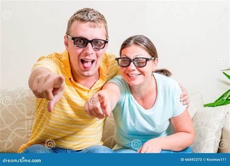 Happy Couple In 3d Glasses Watching Television Stock Image Image Of
