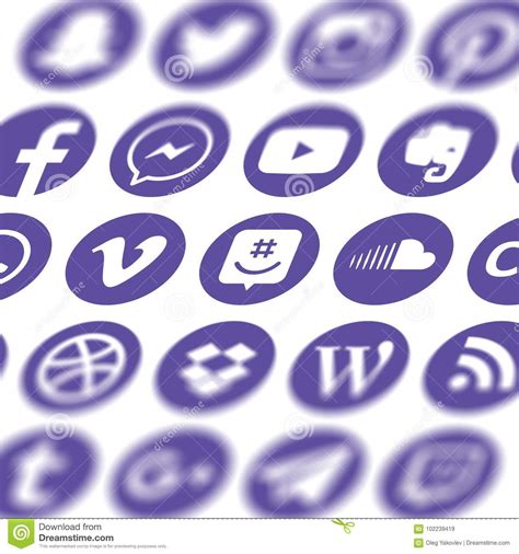Collection Of Popular Social Media Icons Editorial Stock Image
