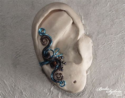 COPPER AND BLUE Wire Wrapped Ear Cuff By Bodaszilvia On Etsy