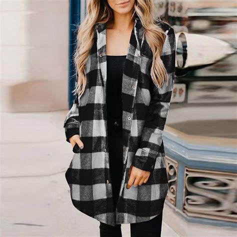 ericdress long sleeve single breasted lapel fall women s jacket in 2021 fall plaid shirts