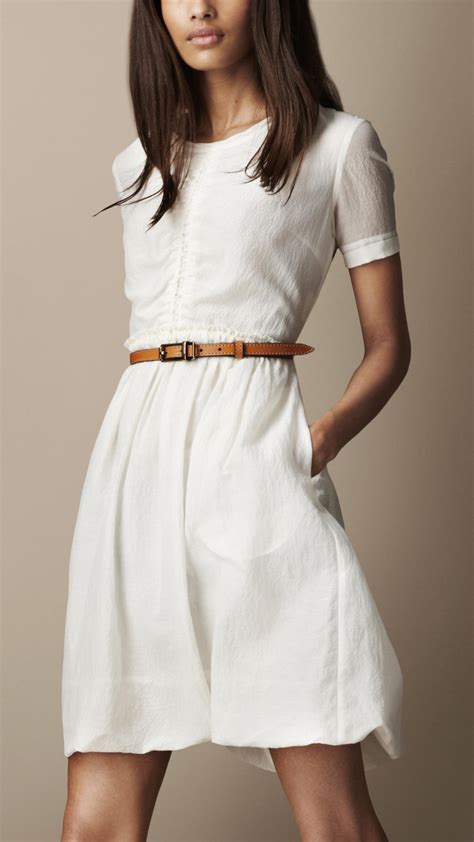 Lyst Burberry Brit Gathered Waist Silk Cotton Dress In White