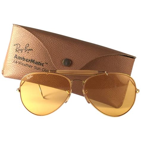 New Vintage Ray Ban Aviator Gold Ambermatic 62mm 1970s Bandl Sunglasses