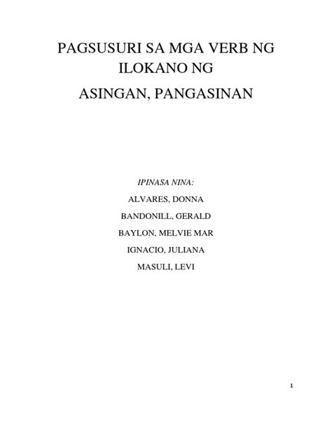 Pagsusuri Sa Mga Verb Ng Ilokano Ng Asingan Pangasinan