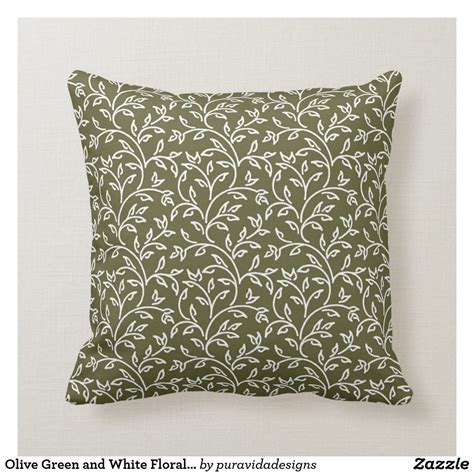 Magical, meaningful items you can't find anywhere else. Olive Green and White Floral Pattern Throw Pillow | Zazzle ...
