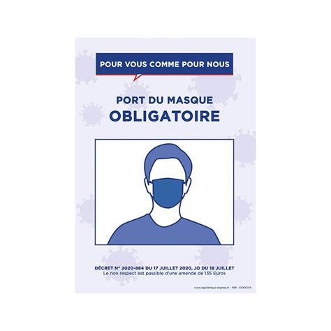 Affiche Port du masque obligatoire Décret n2020 884 du 17 juillet