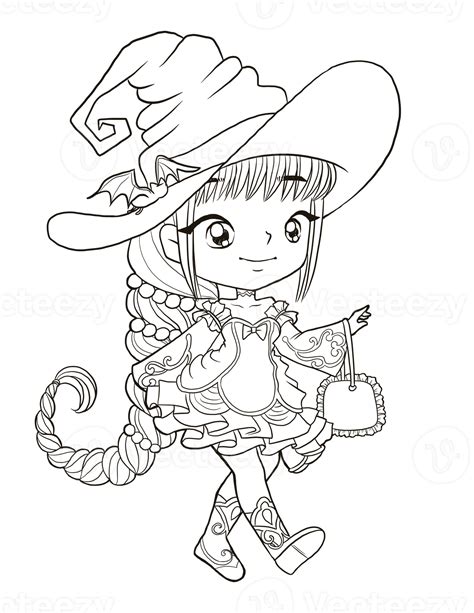 Cartoon Witch Halloween Doodle Kawaii Anime Coloring Page Cute