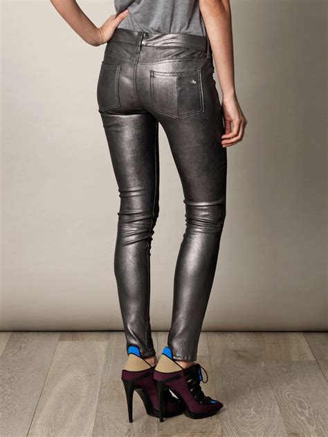 Lyst Rag And Bone Metallic Leather Mid Rise Skinny Jeans In Metallic