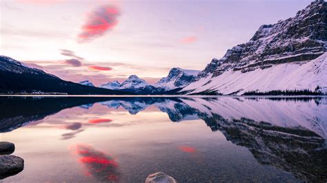 Wallpaper Water Snow Clouds Bow Lake Banff National Park