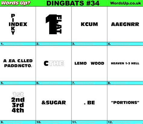 Dingbats are a popular word puzzle round in many a pub quiz! Words Up? Dingbat Puzzles #34 | Over 620 Dingbats!