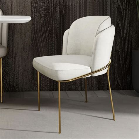 White Dining Chair Modern Cotton And Linen Upholstered Dining Chair In