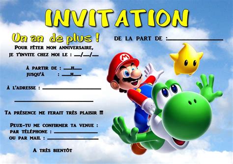 Carte Danniversaire Invitation Mario Lovely 5 Ou 12 Cartes Invitation