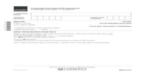Secondary checkpoint english 2nd language. 253907 English Specimen Paper 2 2018 - PDF Document