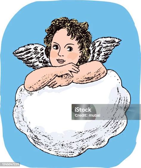 Vector Drawing Of Angel On Cloud In Sky Stock Illustration Download