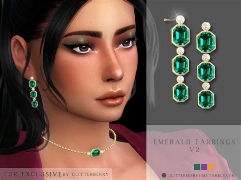 The Sims Resource Emerald Earrings V2