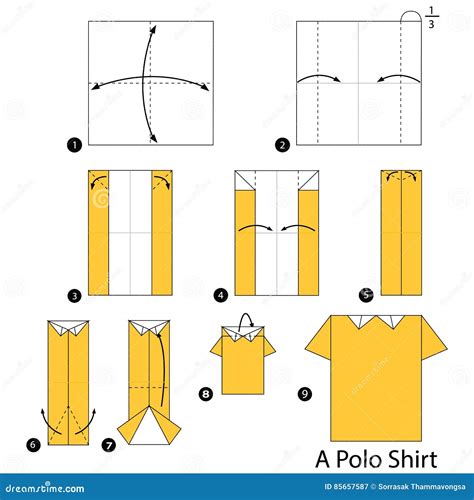 Step By Step Instructions How To Make Origami A Polo Shirt Stock