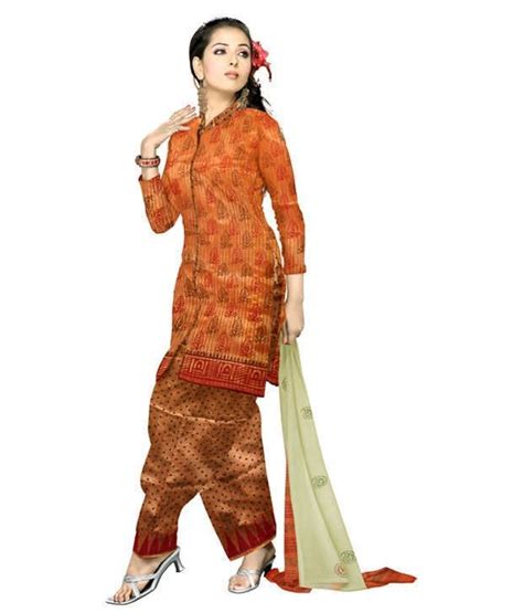 Unnati Silks Orange Meghalaya Silk Punjabi Suit With Dupatta Buy