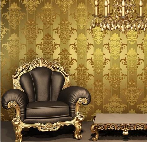 High Quality Gold Foil Pvc Luxury Damask Stripe Wallpaper For Living