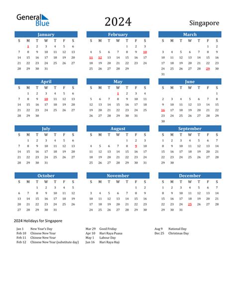 Singapore Calendars With Holidays