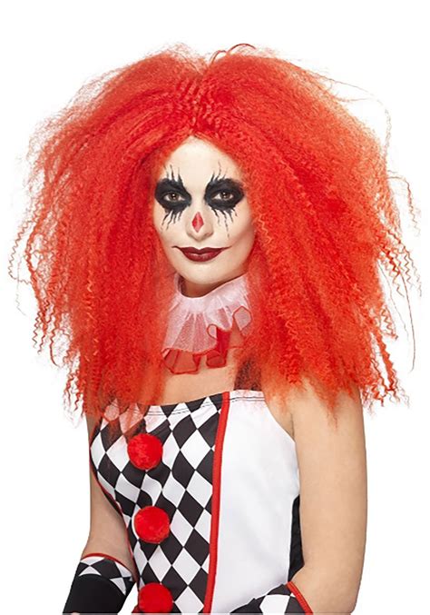 Red Crimped Womens Clown Wig