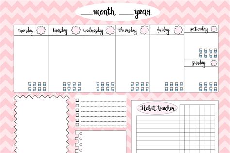 Empty Weekly Planner Pink Creative Stationery Templates Creative Market