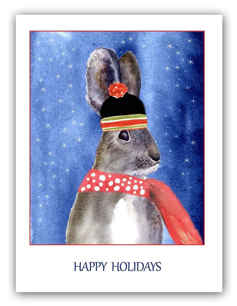 Bunny Christmas Cards Holiday Rabbit Card Woodland Christmas Cards