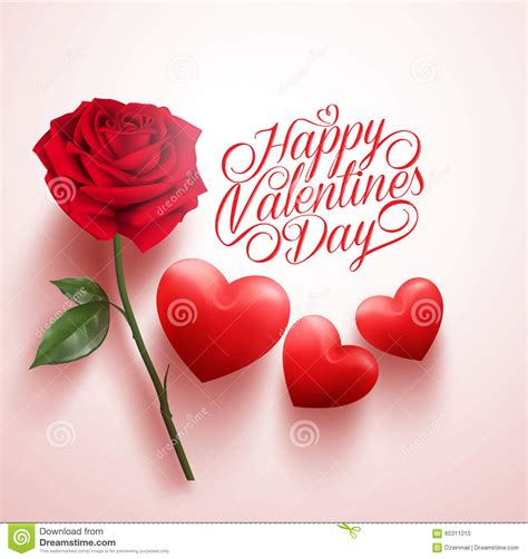 Red Rose And Hearts With Happy Valentines Day Message Stock Vector