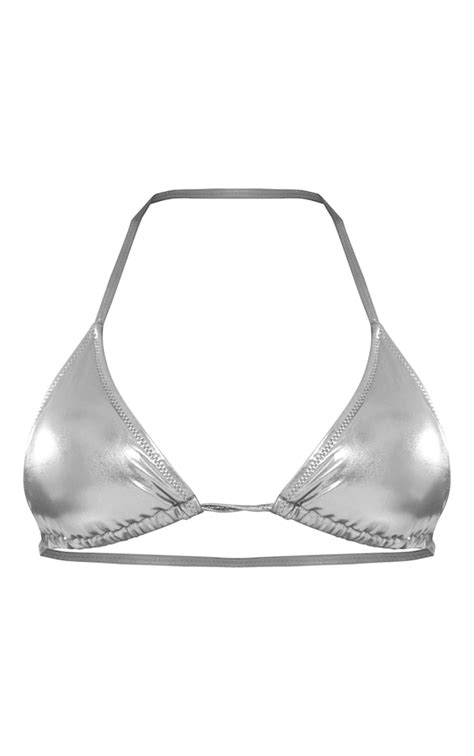 Metallic Adjustable String Pad Triangle Bikini Top Prettylittlething