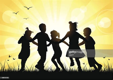 Happy Children Playing Ring Around The Rosy High Res Vector Graphic