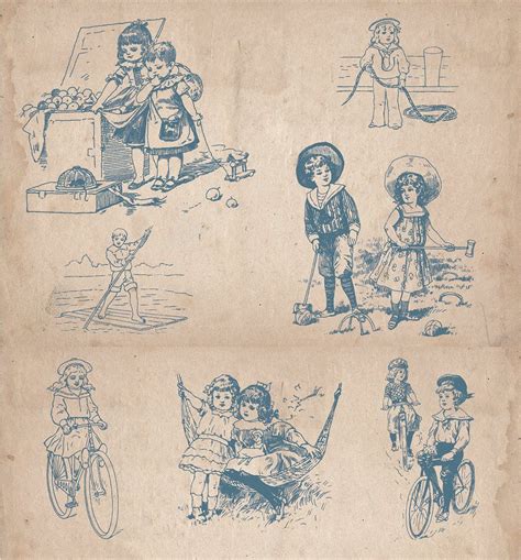 Children At Play Vol 2 Vintage Illustration Graphic Illustration