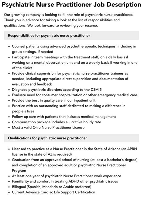 Psychiatric Nurse Practitioner Job Description Velvet Jobs