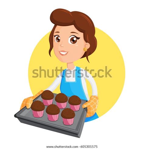 Woman Cake Vector Illustration Cooking Girl Stock Vector Royalty Free